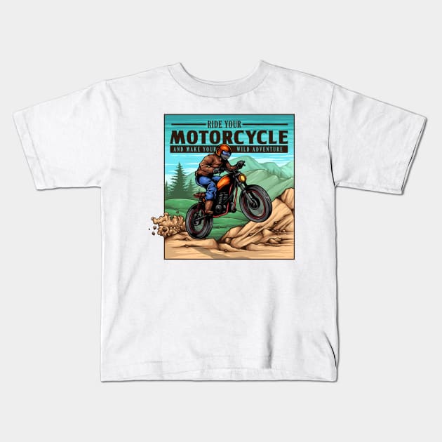 Motorcycle Kids T-Shirt by SAN ART STUDIO 